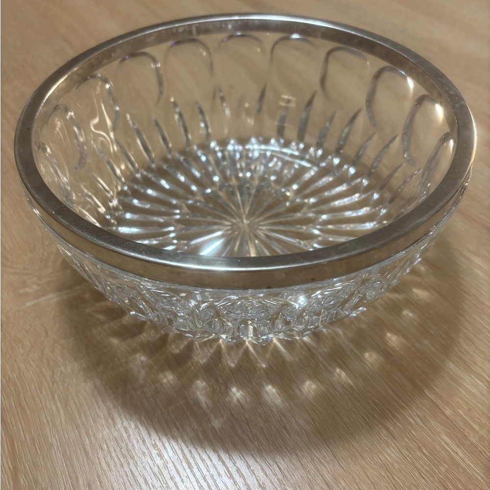Silver-plated Glass Serving Bowl Metallic Rim